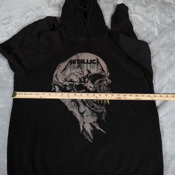 H&M Metallica Pushead Skull Hoodie Mens Medium Music Grunge Washed Black - Picture 8 of 10